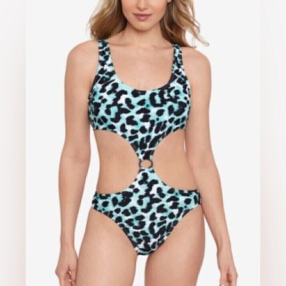 New SALT + COVE Women's Spot On High-Leg Monokini swimsuit  animal print size S - Picture 1 of 8